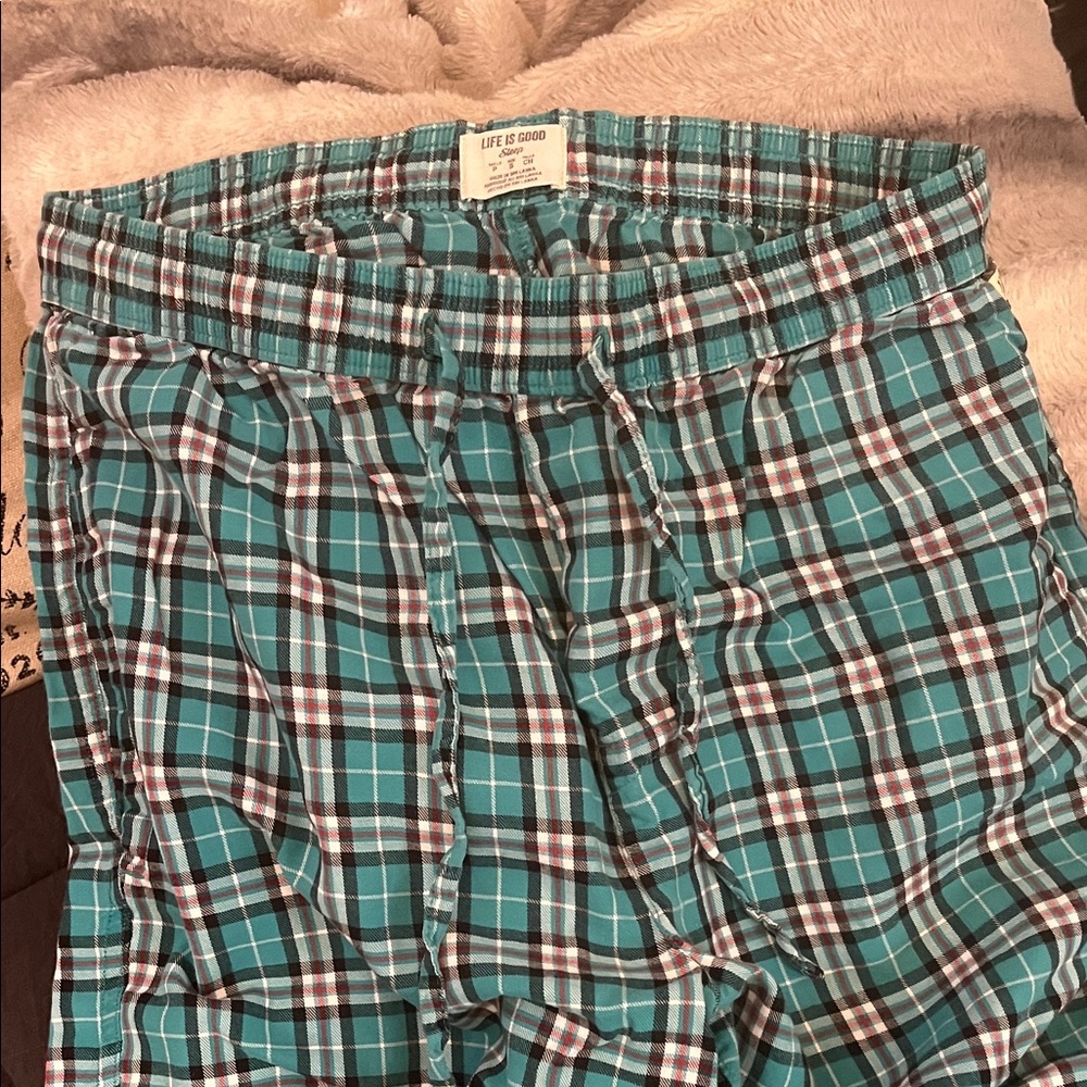 Life Is Good Teal Plaid Pajama Pants